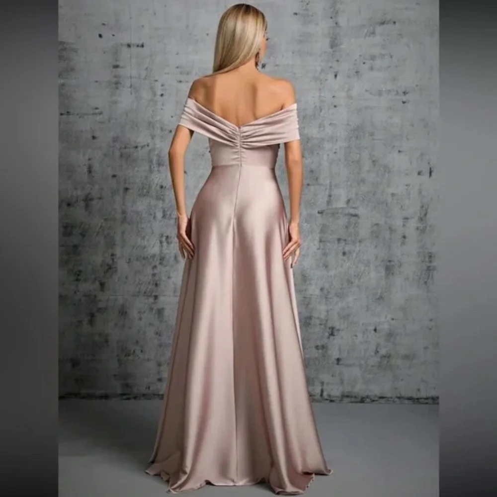 Luxe Satin Off Shoulder Evening Prom Party Formal Wedding Dress - Picture 16 of 16